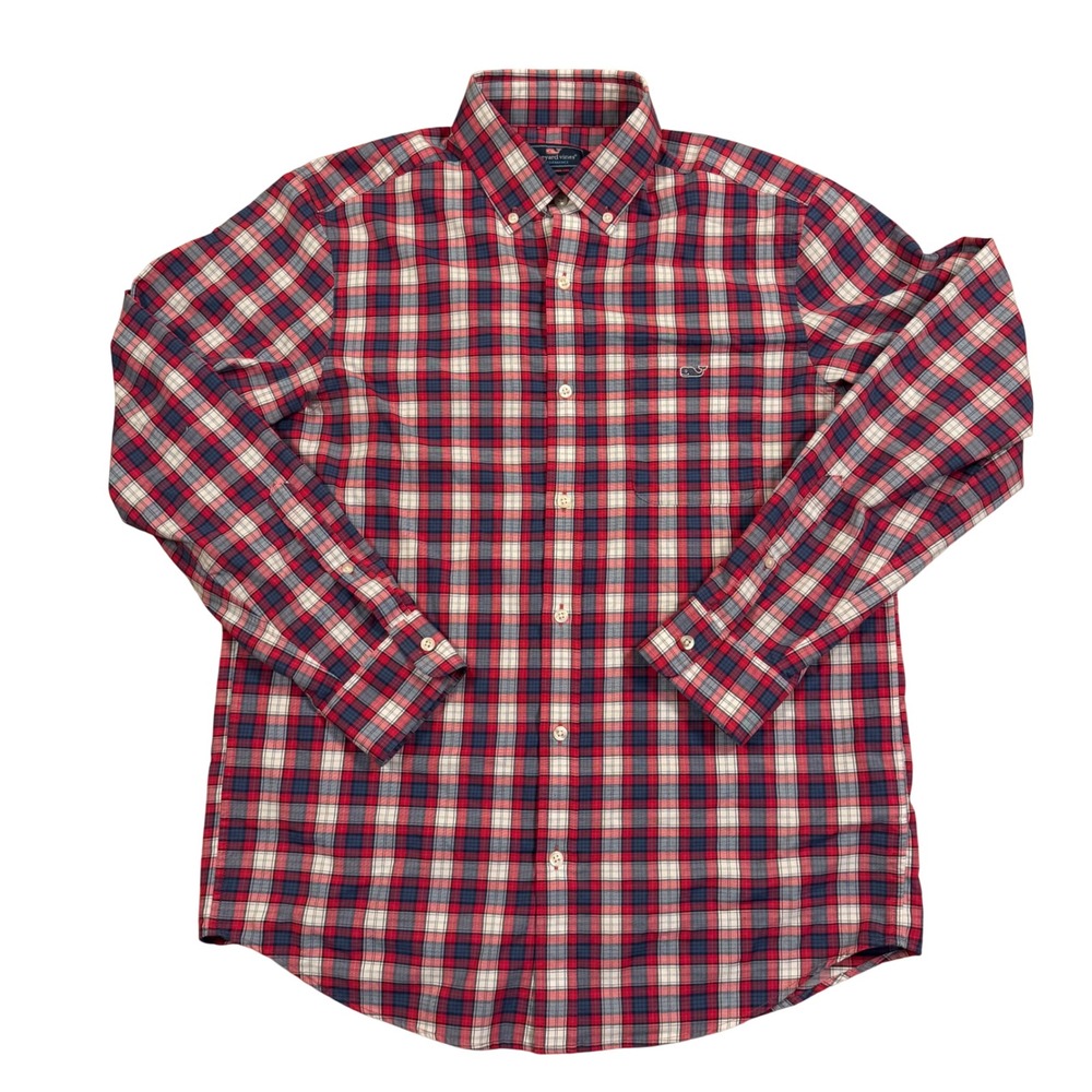 Vineyard Vines Performance‎ Classic Fit Tucker Shirt Mens Medium Red Blue Plaid